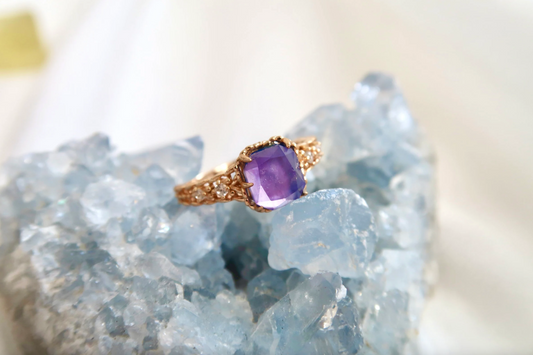 Natural Doublet amethyst 14K gold ring