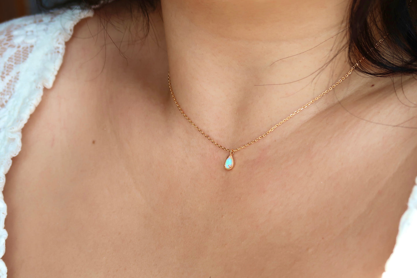 Rose Gold Fire Opal Necklace