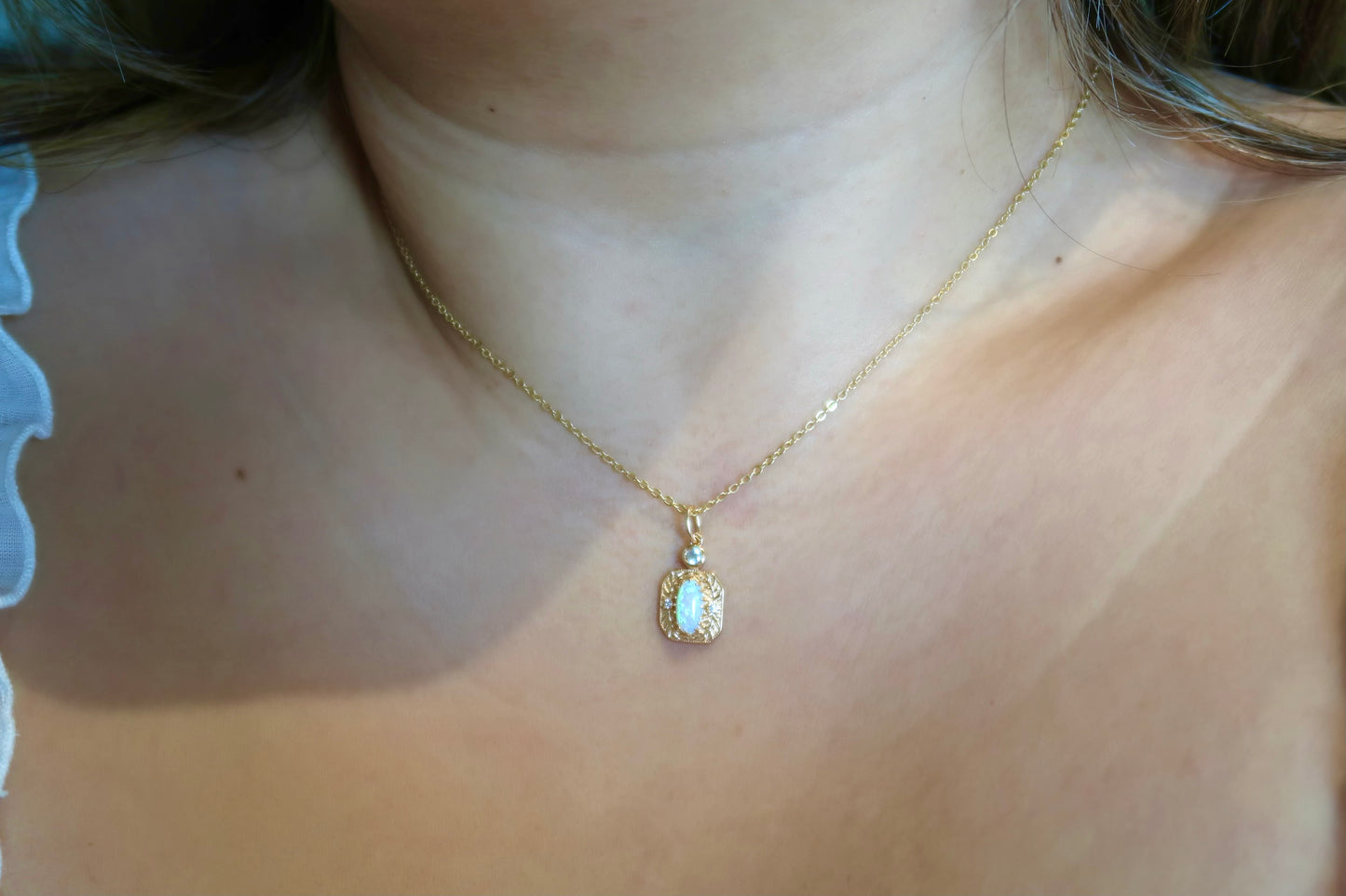 Fire Opal Stamp Necklace