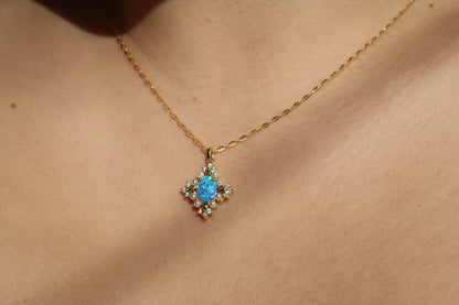 Blue Opal With Tiny Pearl Necklace