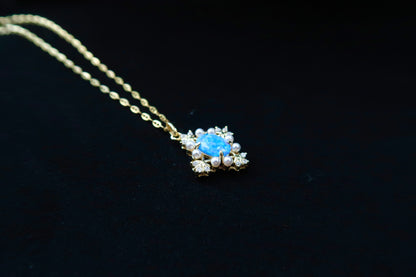 Blue Opal With Tiny Pearl Necklace