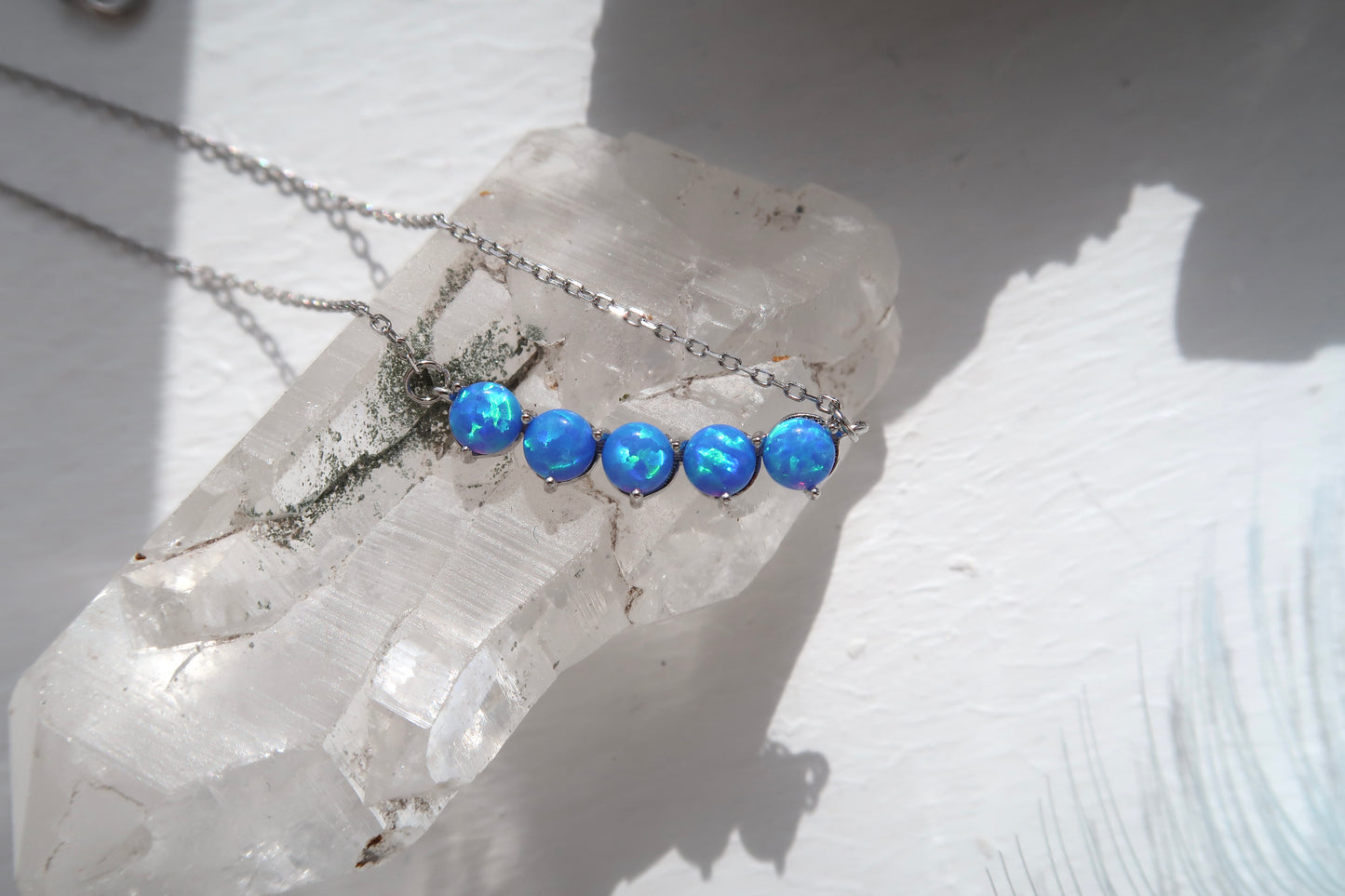 Five Tiny Opal Ball Necklace