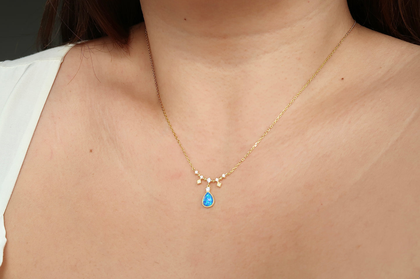 Drop-Shaped Blue Opal necklace