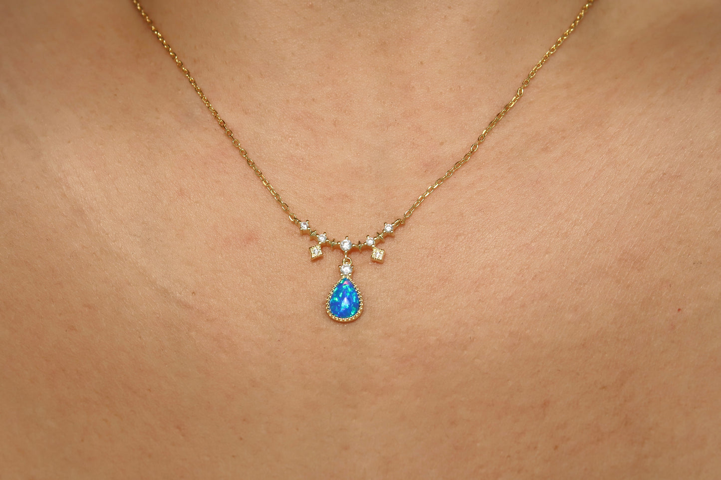 Drop-Shaped Blue Opal necklace