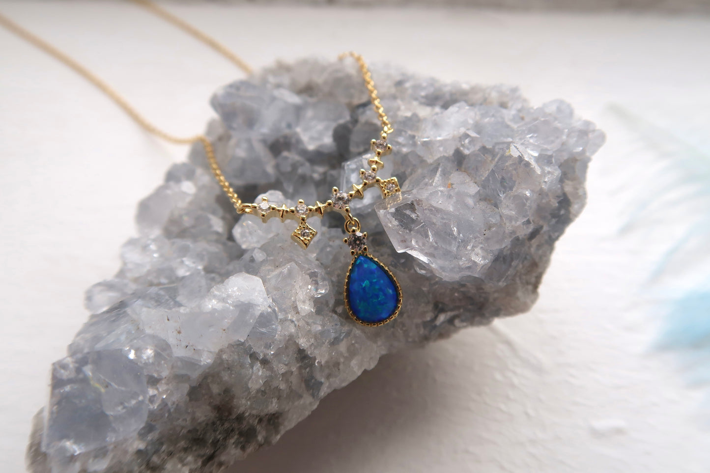 Drop-Shaped Blue Opal necklace