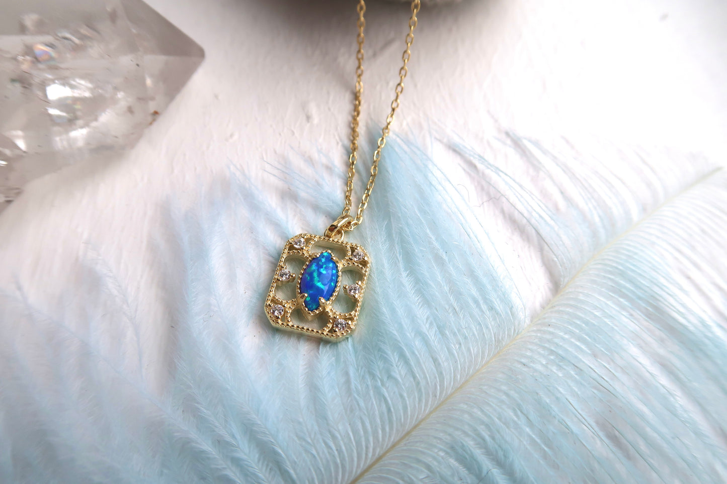 Cat Eye Blue Opal Necklace