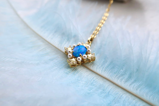 Blue Opal With Tiny Pearl Necklace