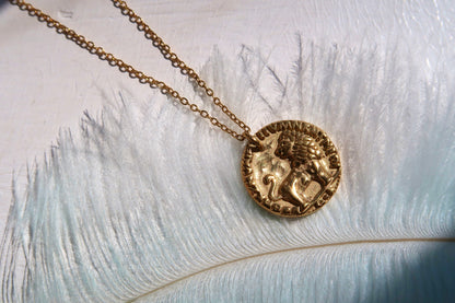 Gold Lion Coin Necklace