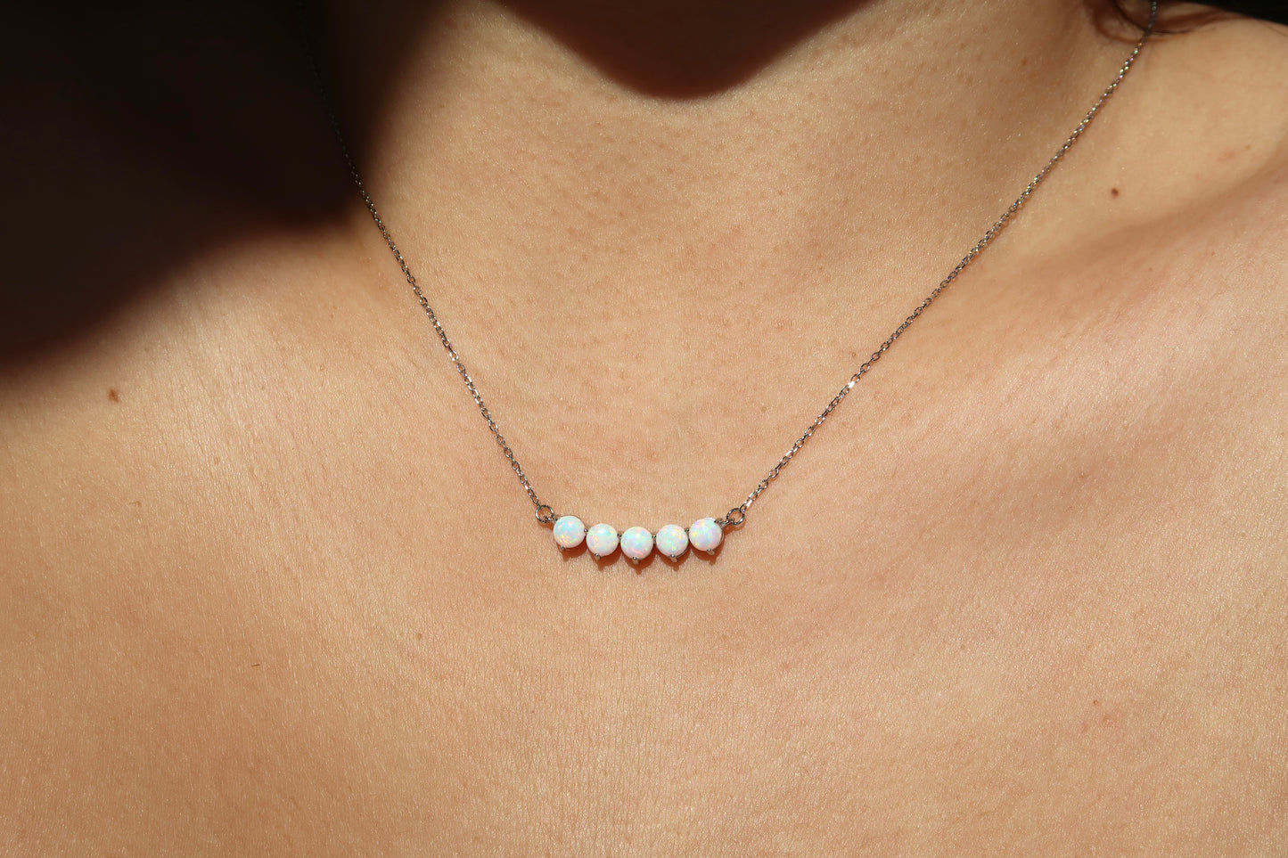 Five Tiny Opal Ball Necklace