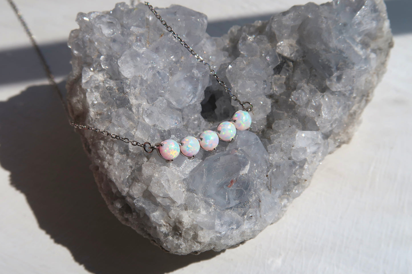 Five Tiny Opal Ball Necklace