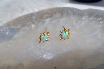 Tiny Fire Opal Rhombus Stud Earrings