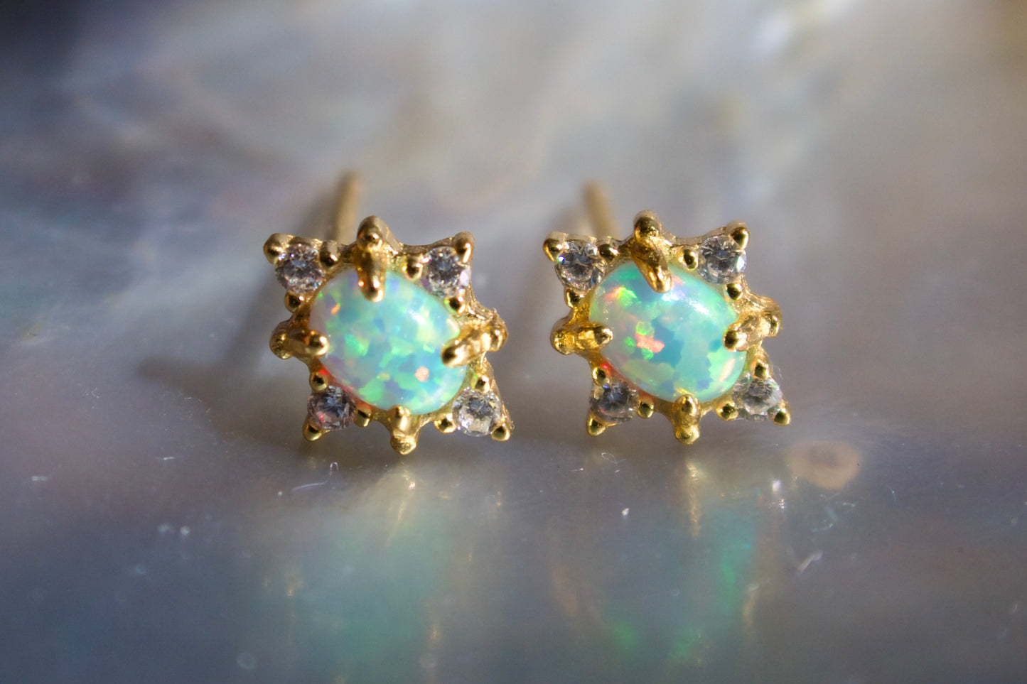 Tiny Fire Opal Rhombus Stud Earrings