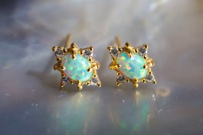 Tiny Fire Opal Rhombus Stud Earrings