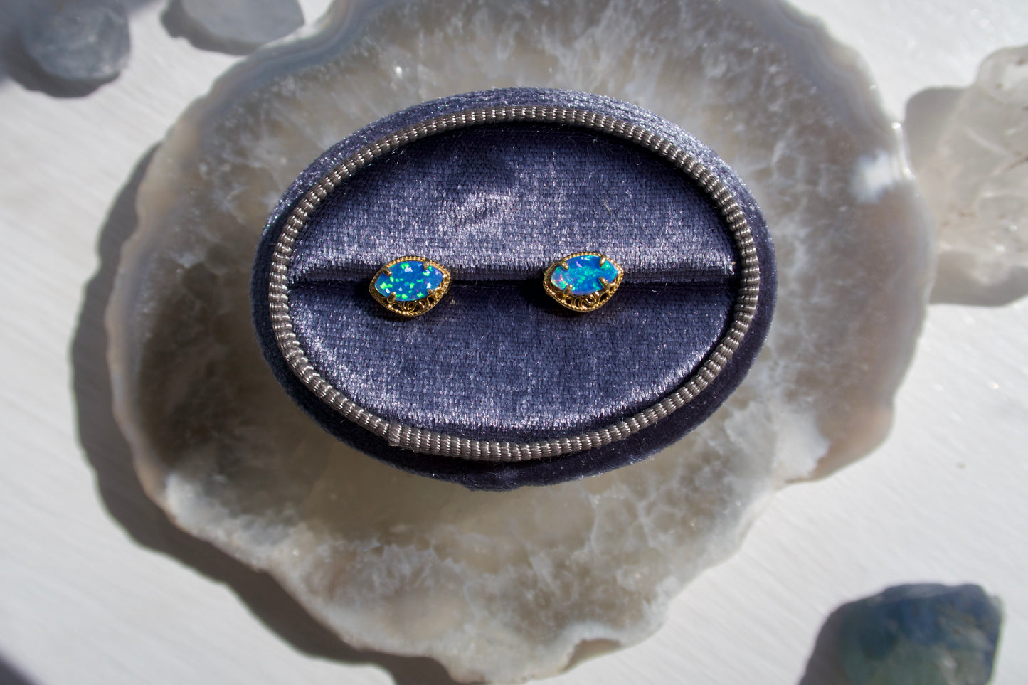 Blue Opal Eye Stud Earring