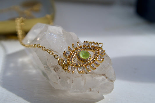 Charm Necklace Green Eye