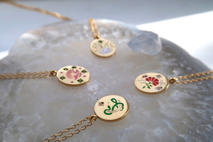 Animal And Flower Coin Necklace