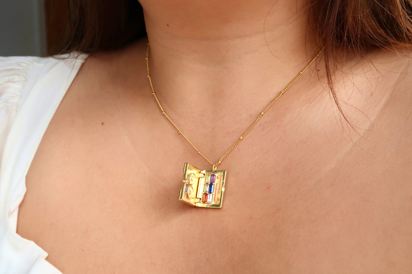 Gold Book Locket Pendant Necklace
