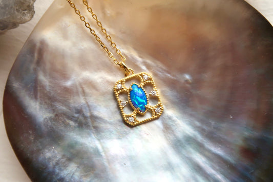 Cat Eye Blue Opal Necklace