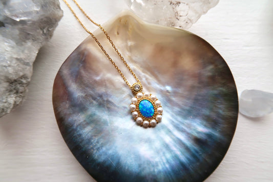 Blue Opal Pearl Necklace
