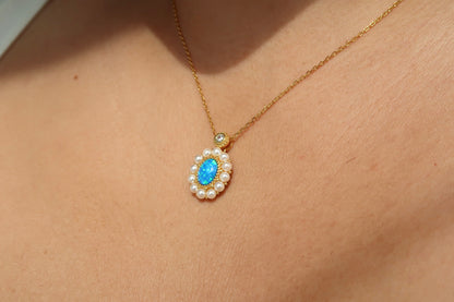 Blue Opal Pearl Necklace