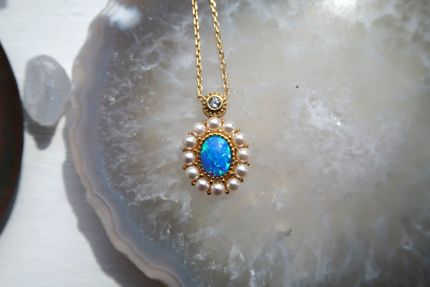 Blue Opal Pearl Necklace