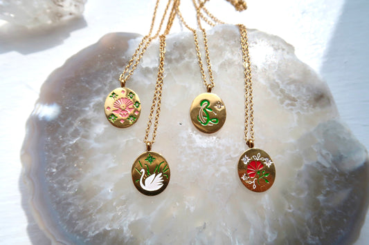 Animal And Flower Coin Necklace