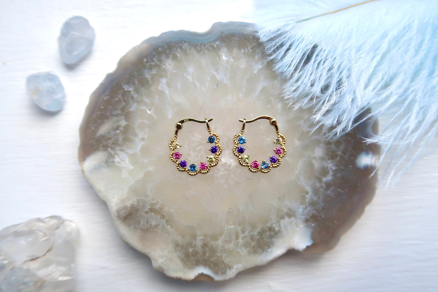Gold Hoop-style Colorful Gem Earring