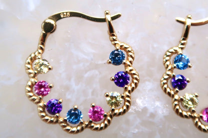 Gold Hoop-style Colorful Gem Earring