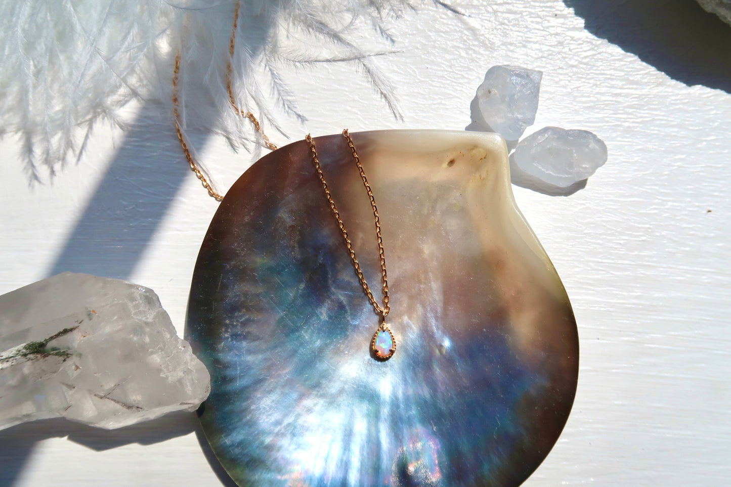 Rose Gold Fire Opal Necklace