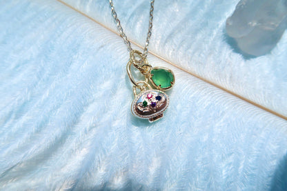 Little Silver Bag Necklace With Natural Gem