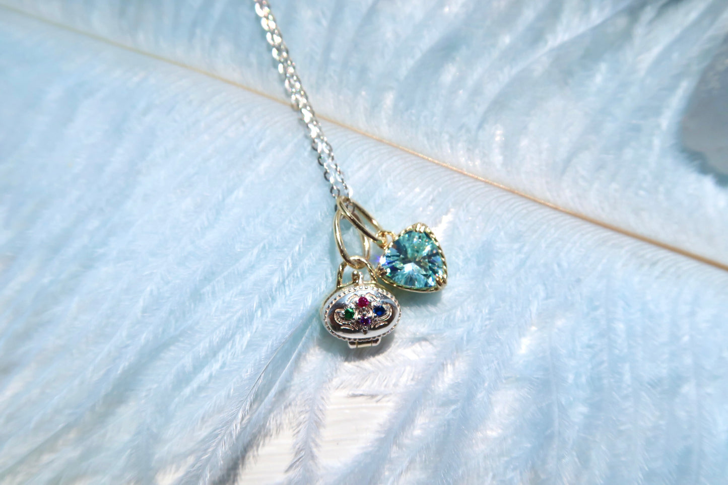 Little Silver Bag Necklace With Natural Gem