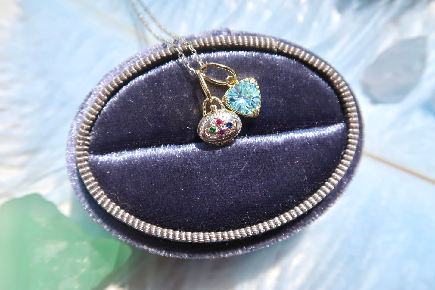 Little Silver Bag Necklace With Natural Gem