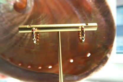 Gold Hoop-style Colorful Gem Earrings