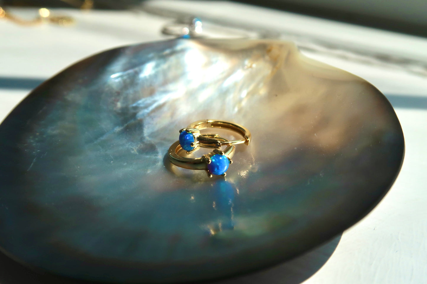 Blue Opal Hoop Earrings