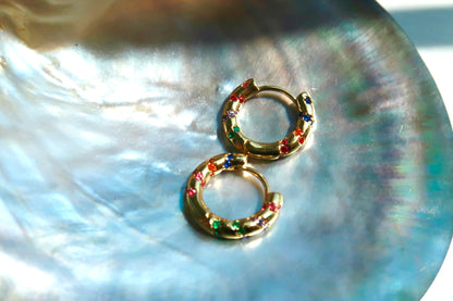 Gold Hoop-style Colorful Gem Earrings