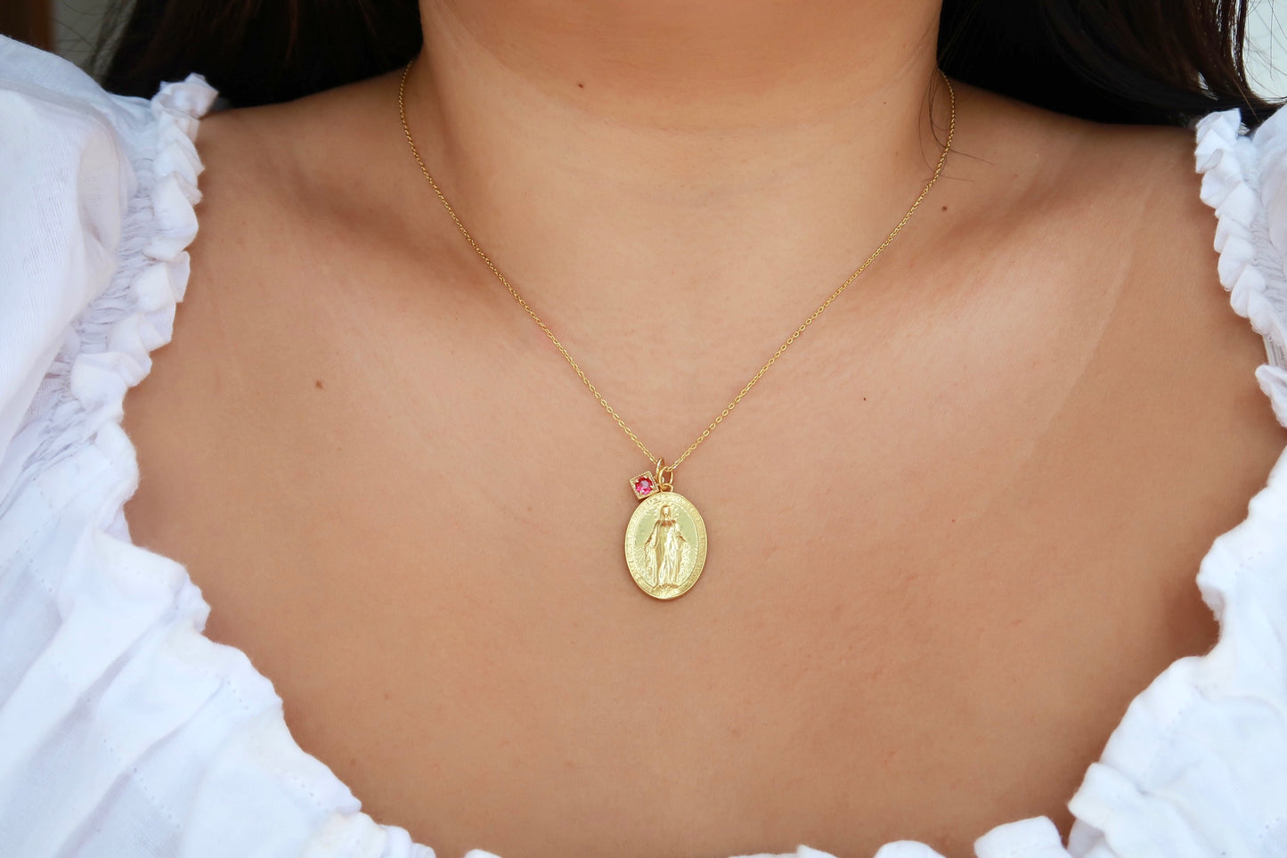 14k Gold Virgin Mary Necklace