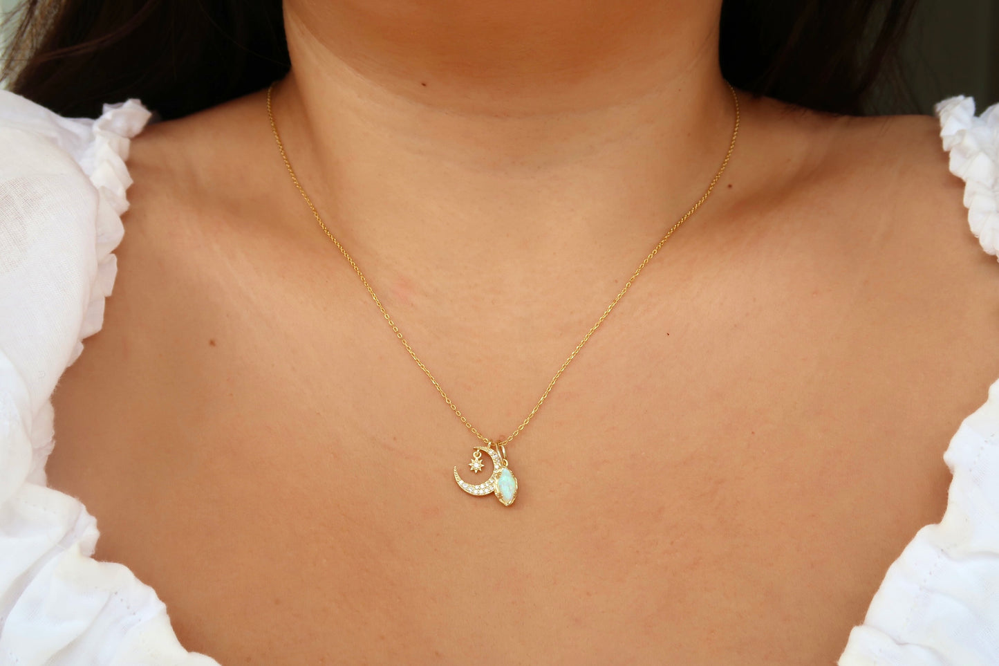 Crescent moon and sun necklace