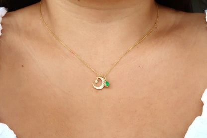 Crescent moon and sun necklace