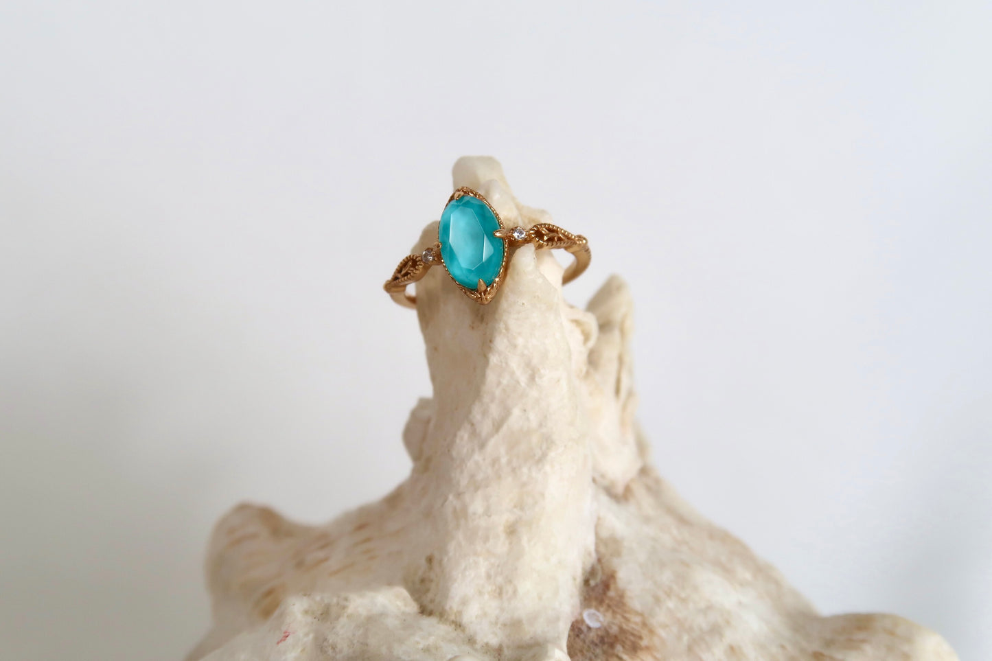 Natural Turquoise And White Crystal Ring