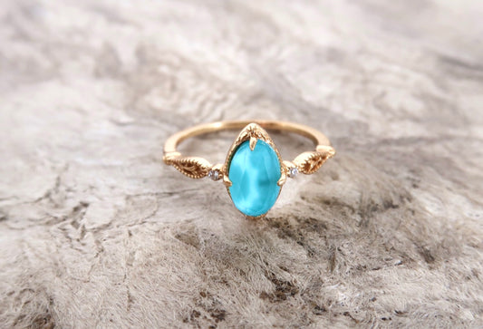 Natural Turquoise And White Crystal Ring