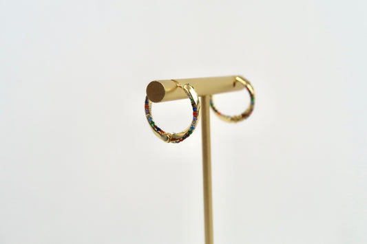 Gold Hoop-Style Colorful Gem Earring