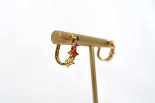 Gold Hoop-Style Colorful Gem Earrings