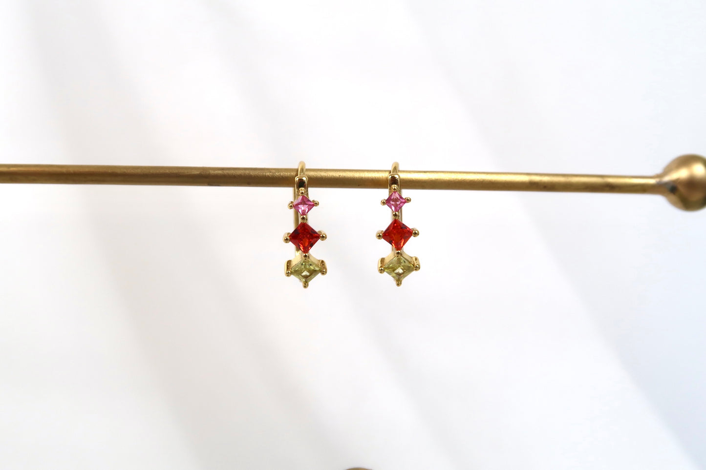 Gold Hoop-Style Colorful Gem Earrings