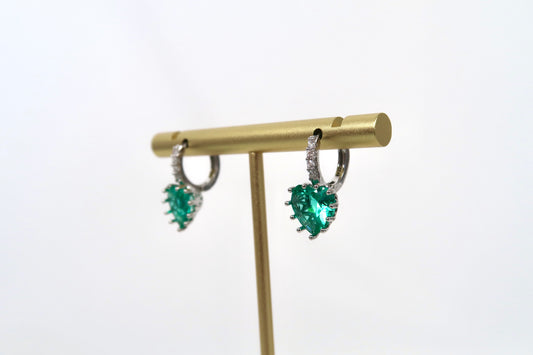 Emerald Green Crystal Heart-shaped Hoop Earrings