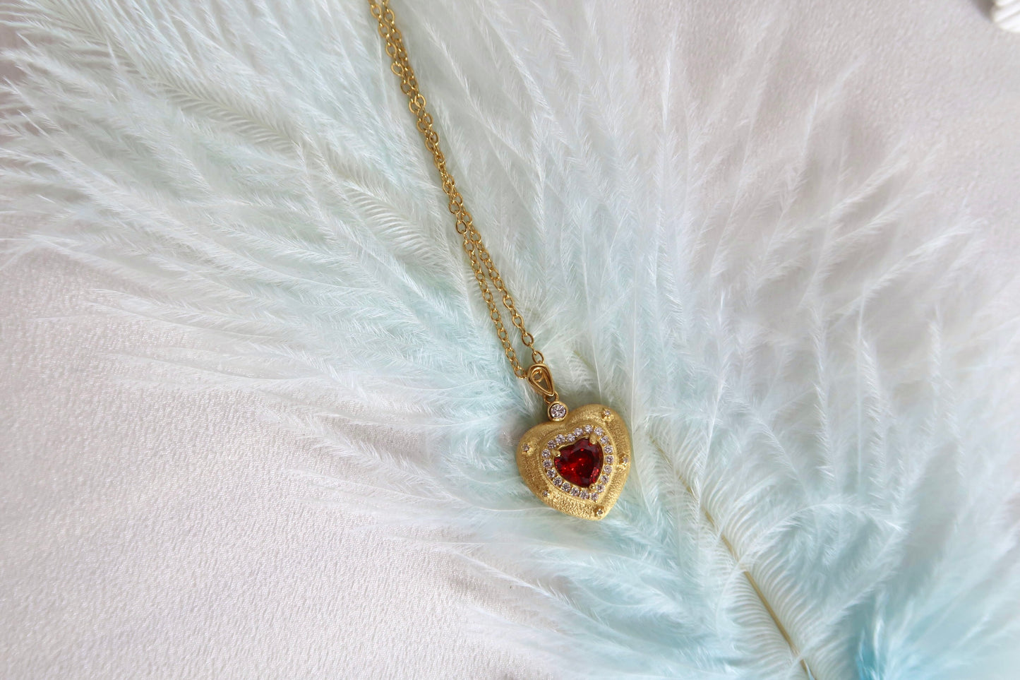 14K Gold Garnet Heart Necklace