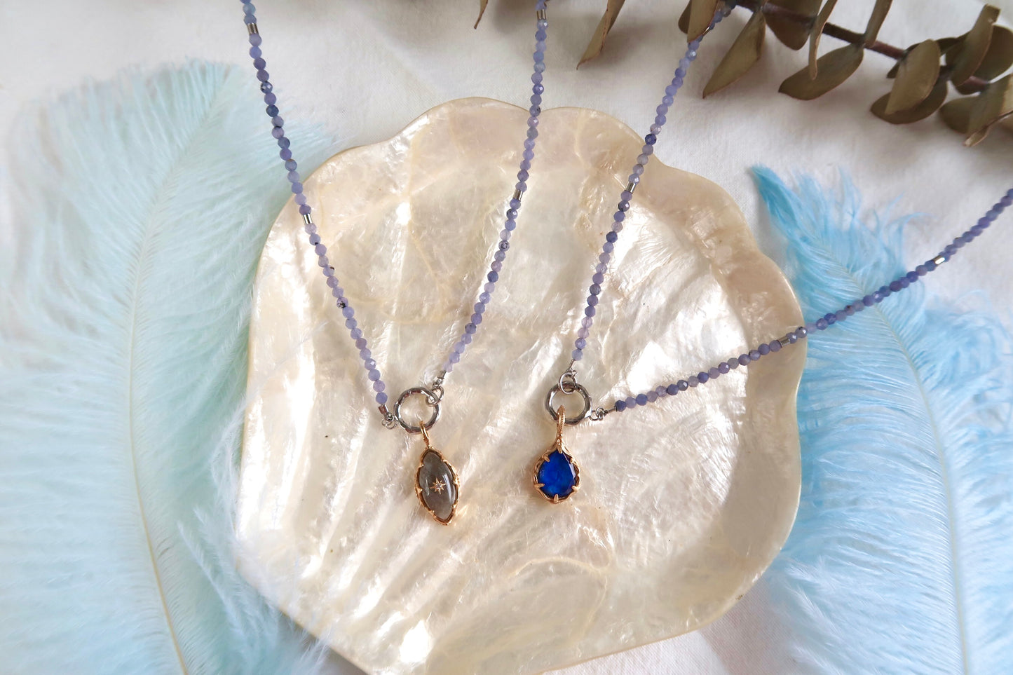 Natural Sapphire Necklace With Natural Tanzanite Chain