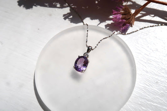 925 Sterling Silver Oval Amethyst Necklace