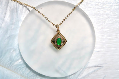 Rhombus Jade Green Emerald Gem Pendant Necklace