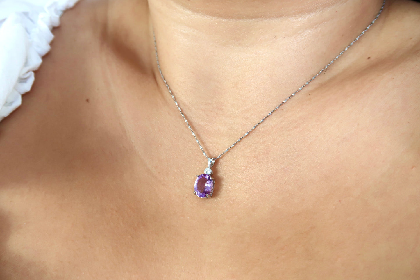 925 Sterling Silver Oval Amethyst Necklace