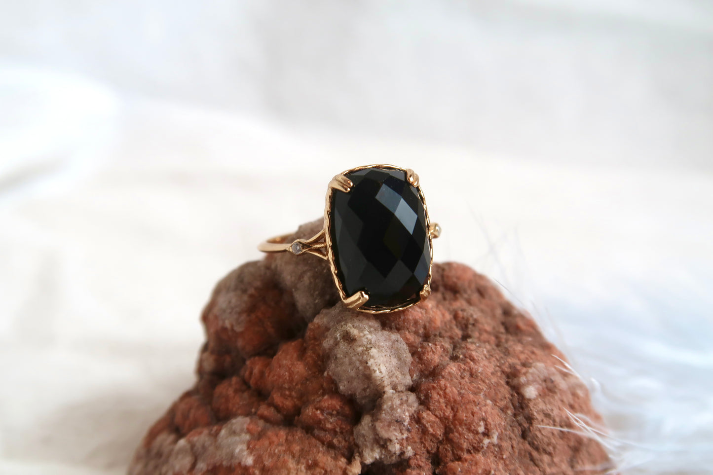 Natural Celestite Ring Black Onyx Ring